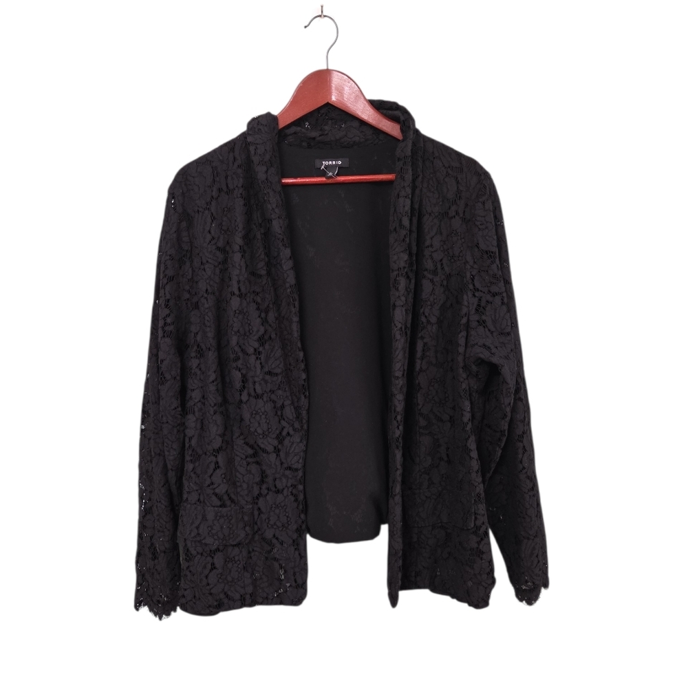 Torrid Elegant Black Lace Dark Romantic Floral Women's Jacket Lightweight 3X - Picture 2 of 10